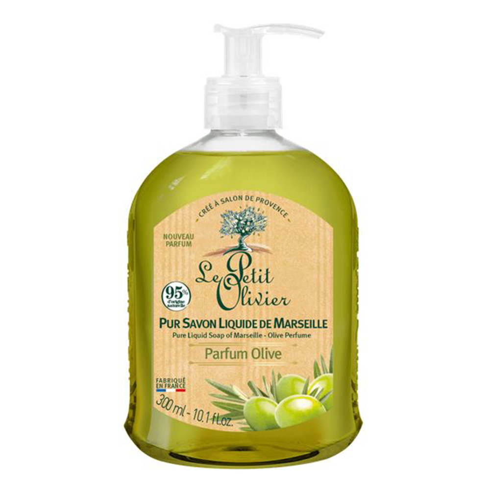 Pure liquid soap of Marseille. Olive