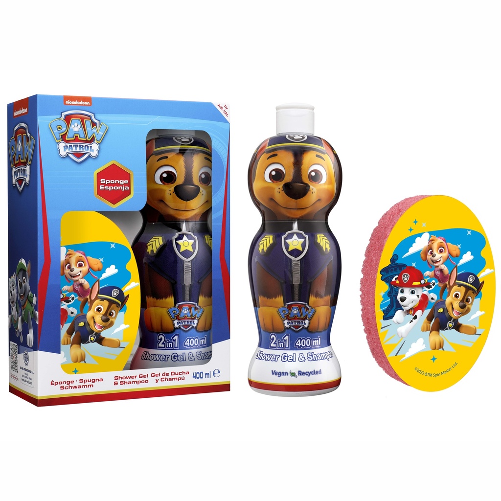 Paw Patrol Chase Gift Set 1D Shower Gel &amp; Shampoo 2 in 1 400 ml + Sponge